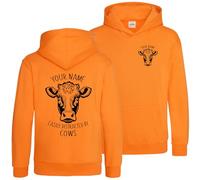 Purple Print House Personalised Easily Distracted By Cow Kids Hoodie Boy Girl Funny Farmers Farming Cattle Tractors, 9-11 Years, Orange