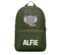 Purple Print House Personalised Elephant Face Mini Backpack For Kids Safari Animal Back To School Nursery Bag Boys Girls, One Size, Olive Green