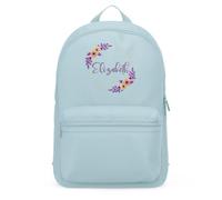 Purple Print House Personalised Embroidered Floral Wreath Mini Backpack For Girls Flowers Toddlers Back To School Nursery Embroidery Bag, One Size, Light Blue