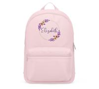 Purple Print House Personalised Embroidered Floral Wreath Mini Backpack For Girls Flowers Toddlers Back To School Nursery Embroidery Bag, One Size, Light Pink