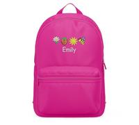Purple Print House Personalised Embroidered Mini Backpack with Summer Theme Strawberry Sunshine Flower Bumble Bee For Girls Back To School, One Size, Fuchsia