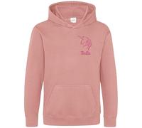 Purple Print House Personalised Embroidered Unicorn Girls Hoodie Mythical Horse Pocket Embroidery Kids Hooded Top, 3-4 Years, Dusty Pink