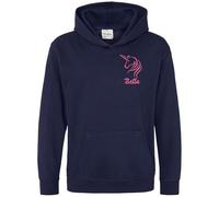 Purple Print House Personalised Embroidered Unicorn Girls Hoodie Mythical Horse Pocket Embroidery Kids Hooded Top, 12-13 Years, Navy