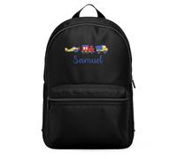 Purple Print House Personalised Embroidered Vehicles Mini Backpack For Boys Plane Train Lorry Back To School Nursery Toddlers Bag, One Size, Black