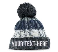 Purple Print House Personalised Embroidery Knit Pom Pom Beanie Custom Embroidered Text Christmas Bobble Hat Winter Autumn Cold Season Men Women, One Size, Arctic Dawn