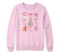 Purple Print House Personalised Festive Christmas Girls Sweatshirt Pink Santa Tree Candy Cane Gingerbread Design - Jumper For Daughter Niece Gift, 9-11 Years, Light Pink
