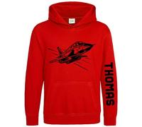 Purple Print House Personalised Fighter Jet Hoodie For Boys Custom Name Combat Aircraft Hooded Jumper Planes Top, 7-8 Years, Red
