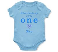 Purple Print House Personalised First Birthday Babygrow for Baby Boy When I Wake Up I'll Be One Vest Custom Name 1st Bday Gift Keepsake, 3-6 Months, Light Blue