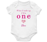 Purple Print House Personalised First Birthday Babygrow for Baby Girl When I Wake Up I'll Be One Vest Custom Name 1st Bday Gift Keepsake, 3-6 Months, White
