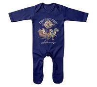 Purple Print House Personalised First Christmas Dinosaur Baby Romper Suit - Custom Name - Funny Santa & Dino 1st Xmas Design for Son or Daughter - Baby Boy Girl Keepsake Gift, 3-6 Months, Navy