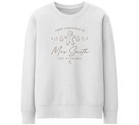 Purple Print House Personalised First Christmas Sweatshirt For Women 1st Xmas As A Mrs Festive Gingerbread Man Married Ladies Jumper, L, White