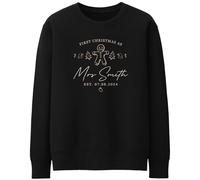 Purple Print House Personalised First Christmas Sweatshirt For Women 1st Xmas As A Mrs Festive Gingerbread Man Married Ladies Jumper, XL, Black