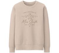 Purple Print House Personalised First Christmas Sweatshirt For Women 1st Xmas As A Mrs Festive Gingerbread Man Married Ladies Jumper, L, Nude