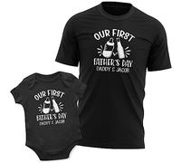 Purple Print House Personalised First Father and Son Matching T Shirt and Babygrow Set Daddy