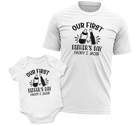 Purple Print House Personalised First Father and Son Matching T Shirt and Babygrow Set Daddy