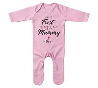 Purple Print House Personalised First Mothers Day Romper Suit Happy As My Mummy Sleepsuit Custom Baby Name Gift for Mum, 3-6 Months, Light Pink