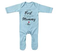 Purple Print House Personalised First Mothers Day Romper Suit Happy As My Mummy Sleepsuit Custom Baby Name Gift for Mum, 0-3 Months, Light Blue