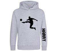 Purple Print House Personalised Footballer Kids Hoodie Boys Girls Custom Name Footie Player Hooded Jumper Soccer Top, 7-8 Years, Sport Grey