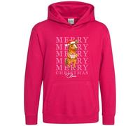 Purple Print House Personalised Girls Christmas Horse Hoodie - Custom Name - Pink Girly Festive Pony Hooded Top for Daughter or Niece - Kids Xmas Equestrian Gift, 5-6 Years, Bright Pink