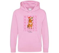 Purple Print House Personalised Girls Christmas Horse Hoodie - Custom Name - Pink Girly Festive Pony Hooded Top for Daughter or Niece - Kids Xmas Equestrian Gift, 7-8 Years, Light Pink