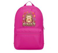 Purple Print House Personalised Girls Mini Backpack - Hedgehog Autumn Leaves Design - Custom Name School Bag Toddler Kids, One Size, Bright Pink