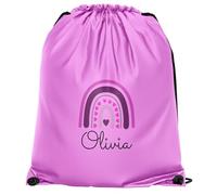 Purple Print House Personalised Girls Rainbow Drawstring Bag Kids Custom Name Back to School PE Kit Bag Infants Sports Club Gift, One Size, Light Pink