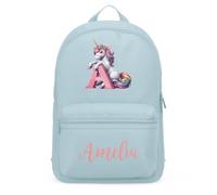 Purple Print House Personalised Girls Unicorn Backpack Whimsical Name Initial Back To School Nursery Infant Toddler Bag, One Size, Light Blue