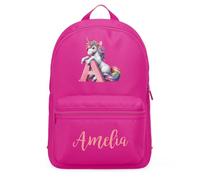Purple Print House Personalised Girls Unicorn Backpack Whimsical Name Initial Back To School Nursery Infant Toddler Bag, One Size, Fuchsia