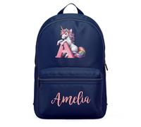 Purple Print House Personalised Girls Unicorn Backpack Whimsical Name Initial Back To School Nursery Infant Toddler Bag, One Size, Navy