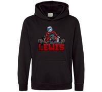 Purple Print House Personalised Go Karting Hoodie Boys Custom Motorsport Hooded Sweatshirt for Kids, 9-11 Years, Black