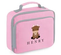 Purple Print House Personalised Goat Lunch Bag for Boys Girls Kids Back to School Nursery Infants Primary Lunchbox Gift, 24cm x 20cm x 8cm, Light Pink