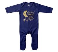 Purple Print House Personalised Gold First Eid Romper Suit Baby Boys Girls Custom Crescent Moon Lanterns Sleepsuit, 3-6 Months, Navy