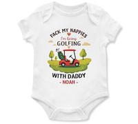 Purple Print House Personalised Golfing with Daddy Babygrow Pack My Nappies Funny Baby Vest Father's Day Gift for New Dads, 6-12 Months, White