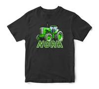 Purple Print House Personalised Green Tractor Kids T Shirt Farmers Farming Boys Girls Top Tee, 2-3 Years, Black