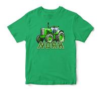 Purple Print House Personalised Green Tractor Kids T Shirt Farmers Farming Boys Girls Top Tee, 3-4 Years, Irish Green