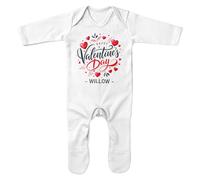 Purple Print House Personalised Happy Valentines Day Romper Suit for Babies Love Heart Valentine Gift for Baby Boy Girl Sleepsuit, 6-12 Months, White