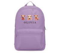 Purple Print House Personalised Highland Cow Girls Mini Backpack Kids Custom Name Floral Cows Bag for Back to School Nursery Infant Gift, One Size, Lavender