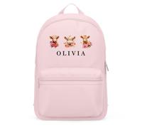 Purple Print House Personalised Highland Cow Girls Mini Backpack Kids Custom Name Floral Cows Bag for Back to School Nursery Infant Gift, One Size, Light Pink