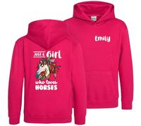 Purple Print House Personalised Horse Riding Hoodie For Girls Just a Girl Who Loves Horses Equestrian Hooded Top, 5-6 Years, Bright Pink