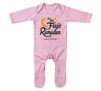 Purple Print House Personalised Its My First Ramadan Romper Suit for Girls Islamic Half Crest Moon 1st Eid Keepsake Babies Sleepsuit, 6-12 Months, Light Pink