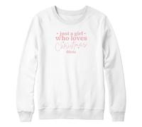 Purple Print House Personalised Just A Girl Who Loves Christmas Sweatshirt For Girls Rose Gold Xmas Jumper Day Love Hearts Girlie Sweater, 12-13 Years, White