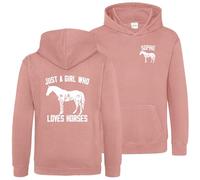 Purple Print House Personalised Just A Girl Who Loves Horses Hoodie Kids Girls Horse Riding Farming Hooded Top, 7-8 Years, Dusty Pink