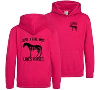 Purple Print House Personalised Just A Girl Who Loves Horses Hoodie Kids Girls Horse Riding Farming Hooded Top, 3-4 Years, Bright Pink