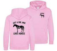 Purple Print House Personalised Just A Girl Who Loves Horses Hoodie Kids Girls Horse Riding Farming Hooded Top, 9-11 Years, Light Pink