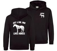 Purple Print House Personalised Just A Girl Who Loves Horses Hoodie Kids Girls Horse Riding Farming Hooded Top, 9-11 Years, Black