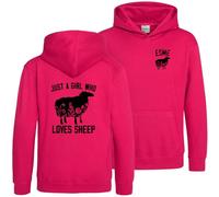 Purple Print House Personalised Just A Girl Who Loves Sheep Hoodie Kids Girls Lambs Farming Hooded Top, 12-13 Years, Bright Pink