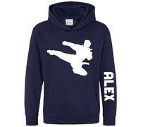 Purple Print House Personalised Karate Warrior Hoodie For Boys Custom Name Martial Arts Fighting Black Belt Hooded Top, 9-11 Years, Navy