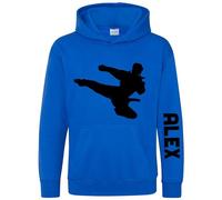 Purple Print House Personalised Karate Warrior Hoodie For Boys Custom Name Martial Arts Fighting Black Belt Hooded Top, 12-13 Years, Royal