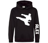 Purple Print House Personalised Karate Warrior Hoodie For Boys Custom Name Martial Arts Fighting Black Belt Hooded Top, 12-13 Years, Black