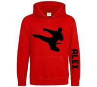 Purple Print House Personalised Karate Warrior Hoodie For Boys Custom Name Martial Arts Fighting Black Belt Hooded Top, 7-8 Years, Red